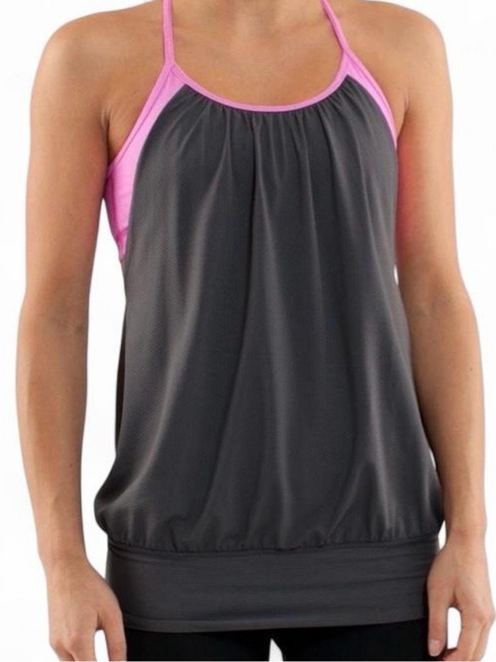 Lululemon Sz. 4 No Limit Tank Top in Pink + Gray with Built-In Sports Bra
